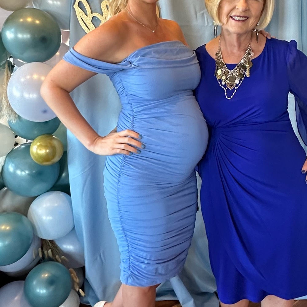 Elegant Blue Off-Shoulder Dress baby shower